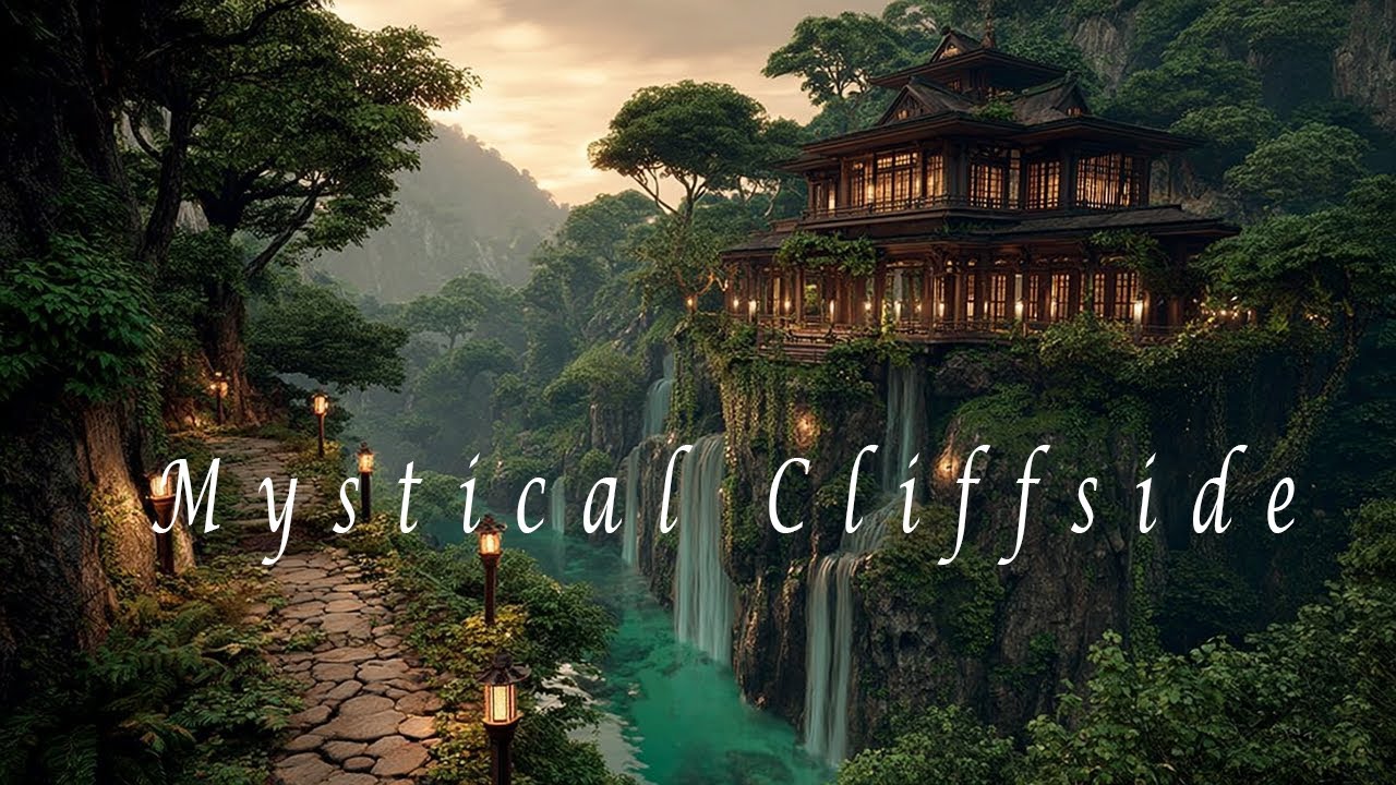 Mystical Cliffside Sanctuary – Healing Meditation Music – Peaceful Waterfall Ambience for Relaxation