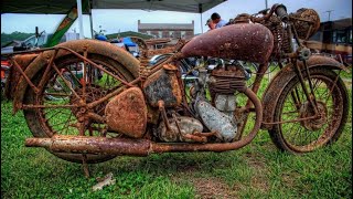 Unrestored American Old Motorcycles Starting Up After Many Years