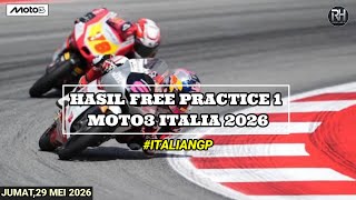 Hasil Moto3 Hari ini~Hasil FP 1 Moto3 Italia 2026 Hari ini~Hasil Veda Ega Pratama Moto3 Mugello 2026