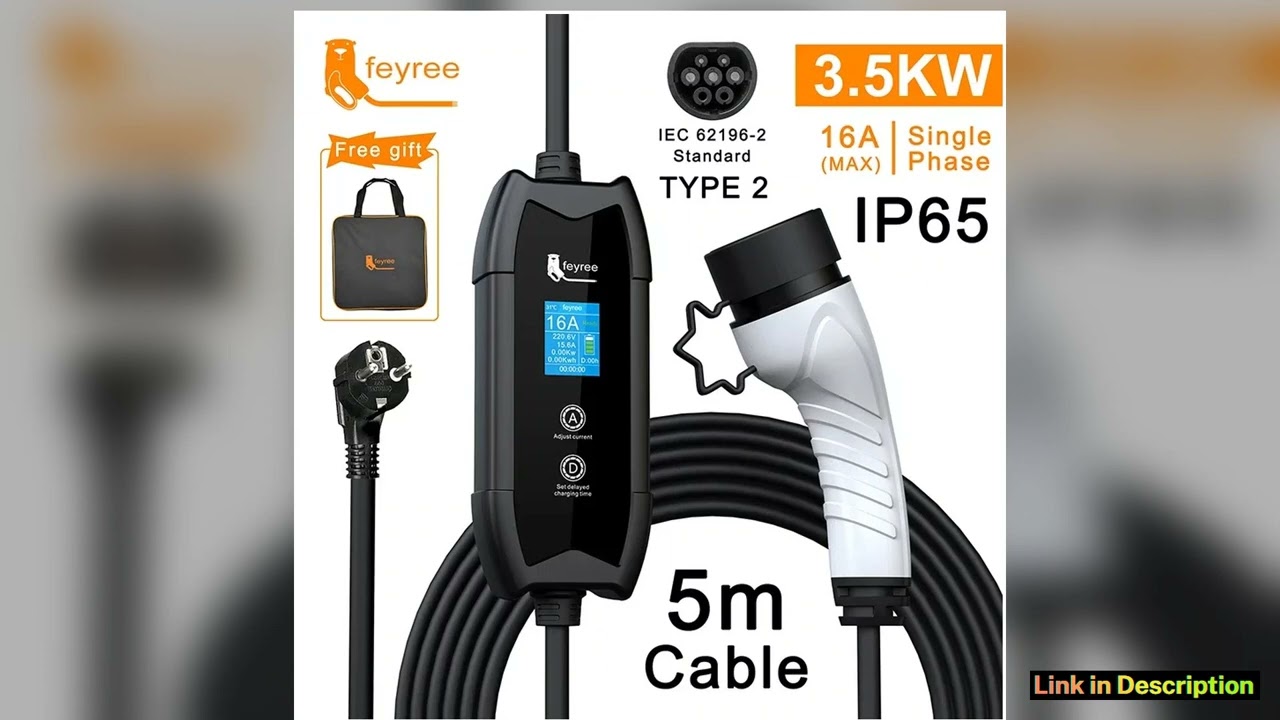 feyree EV Charger Type2 16A 35kW Portable Charging Box 5M Cable GBT Socket Type1 J1772 Adapter for