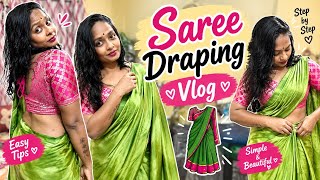 Saree Draping Vlog / Wearing a beautiful Satin Silk Saree #dailyvlog #bengalivlog #saree