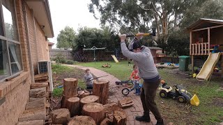 ASMR Firewood chopping and stacking