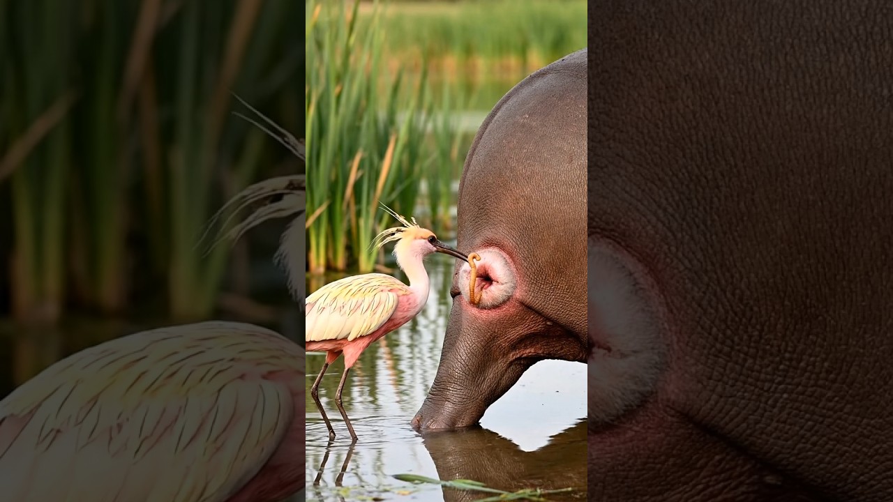 😊🦛🐦‍⬛A beautiful bird rescues a hippo 
