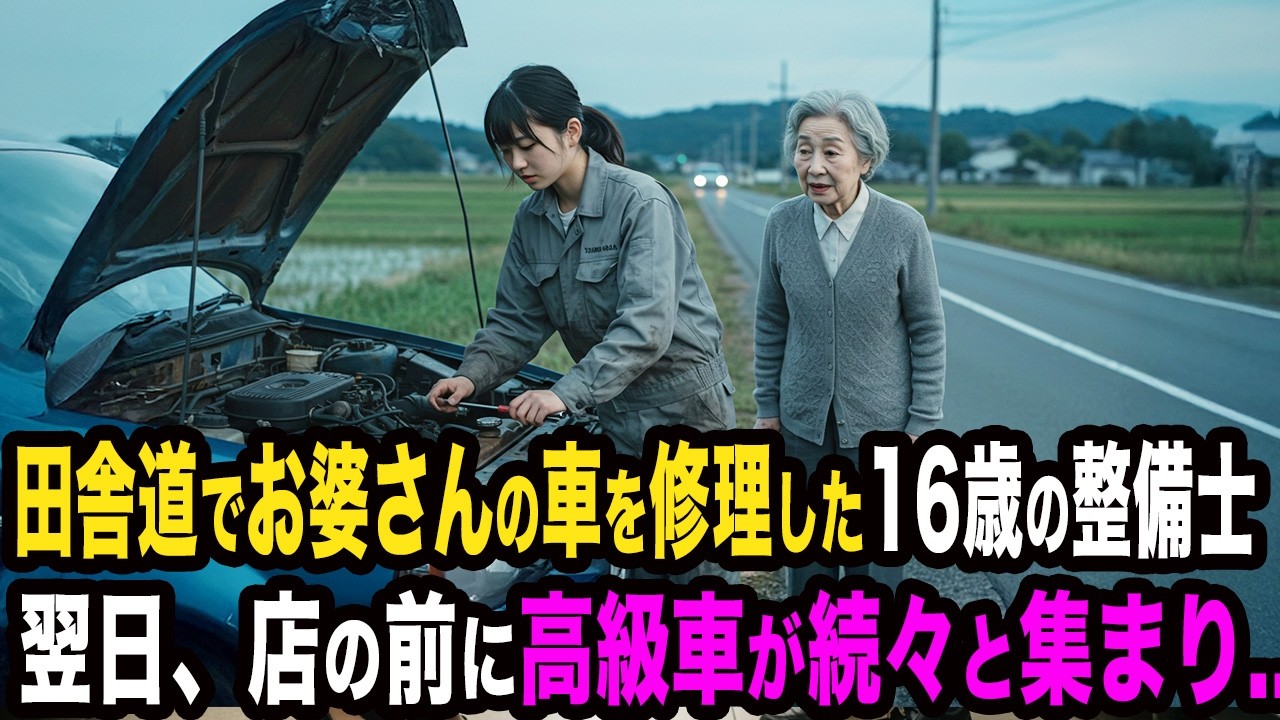 田舎道でお婆さんのボロ車を修理した16歳の女の子。翌日、ガレージの前に高級車が続々と集まり...