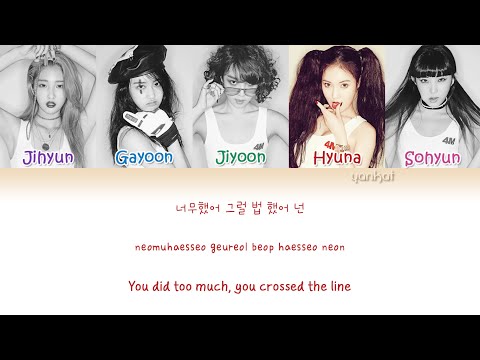 4MINUTE (포미닛) (+) Hate (싫어) (Color Coded HanRomEng Lyrics)  by