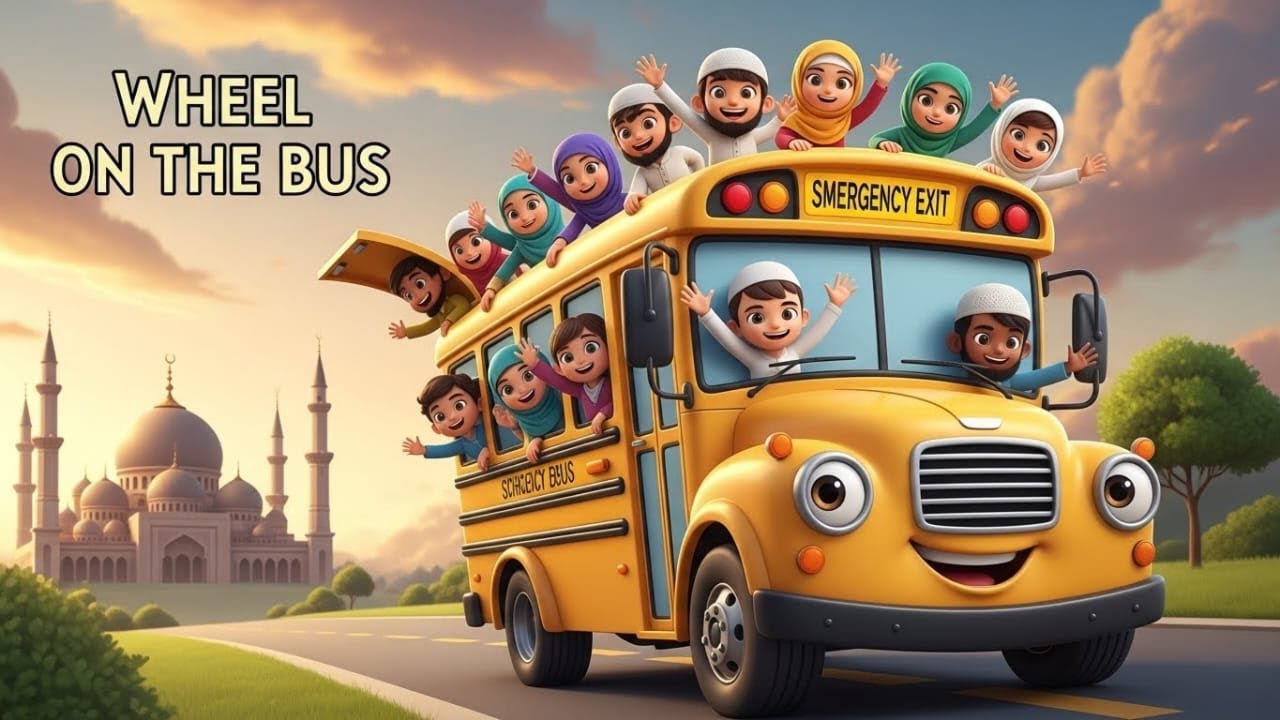 Wheels on the Bus 🚌 | Islamic Nursery Rhymes for Kids | Learn Sharing & Kindness ✅