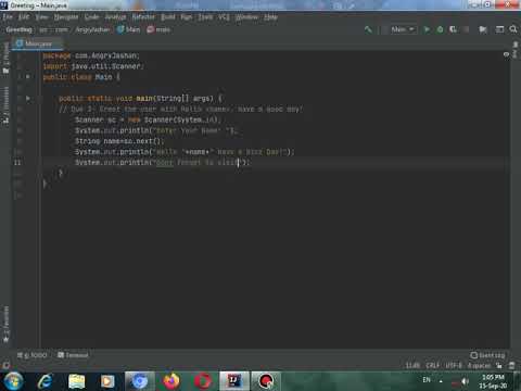 Java practice set 1 Que 3 solution: greeting the input giver.