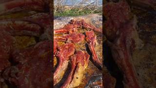 Cooking chops on a natural stone