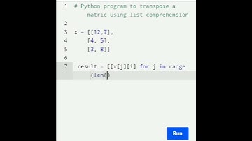 Simple code to Transpose a Matrix using Python ⚡ #education #pythontutorial #shorts