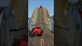 Cars & Ambulance Van vs 2 Giant Bollards Crash #4 - BeamNG.drive