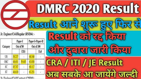 DMRC Result 2020 Update || DMRC Result 2020 CRA ITI JE Candidates DMRC Official || DMRC Result