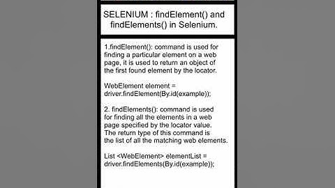 SELENIUM : Difference between findElement() and findElements() in Selenium.