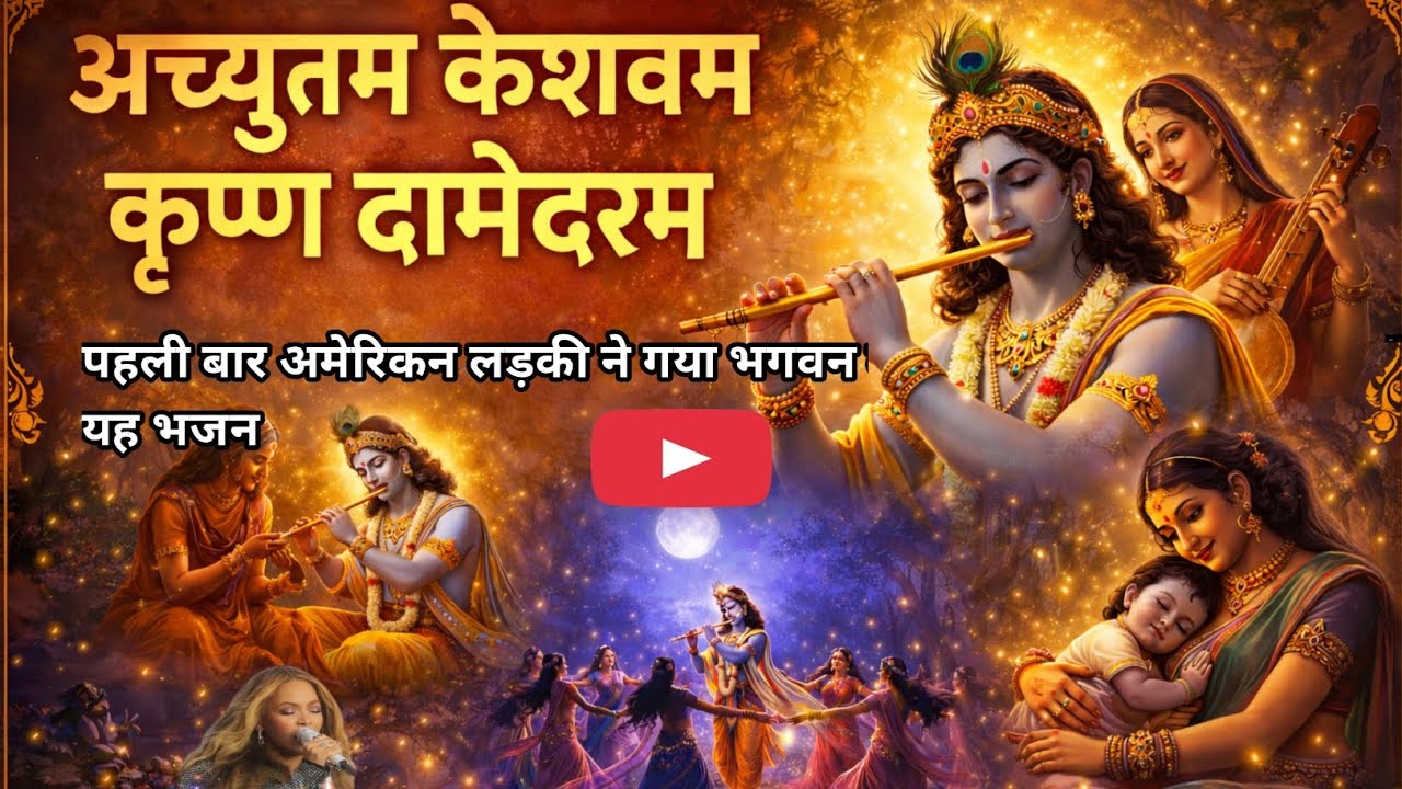 Achyutam Keshavam Krishna Damodaram | Beautiful Krishna Bhajan | [Lyrical] 