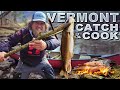 Primitive Survival Spearfishing Sucker Fish Catch &amp; Cook in Vermont