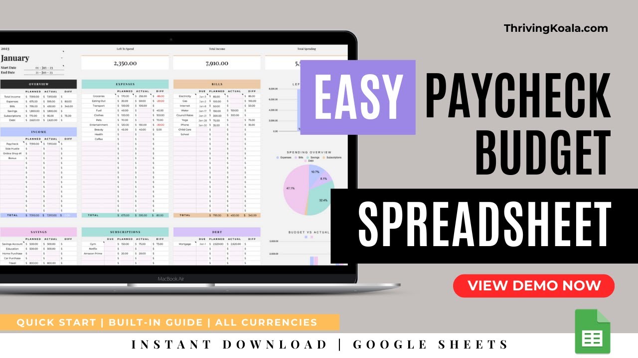 WEEKLY BUDGET TEMPLATE for Google Sheets || Paycheck Budgeting
