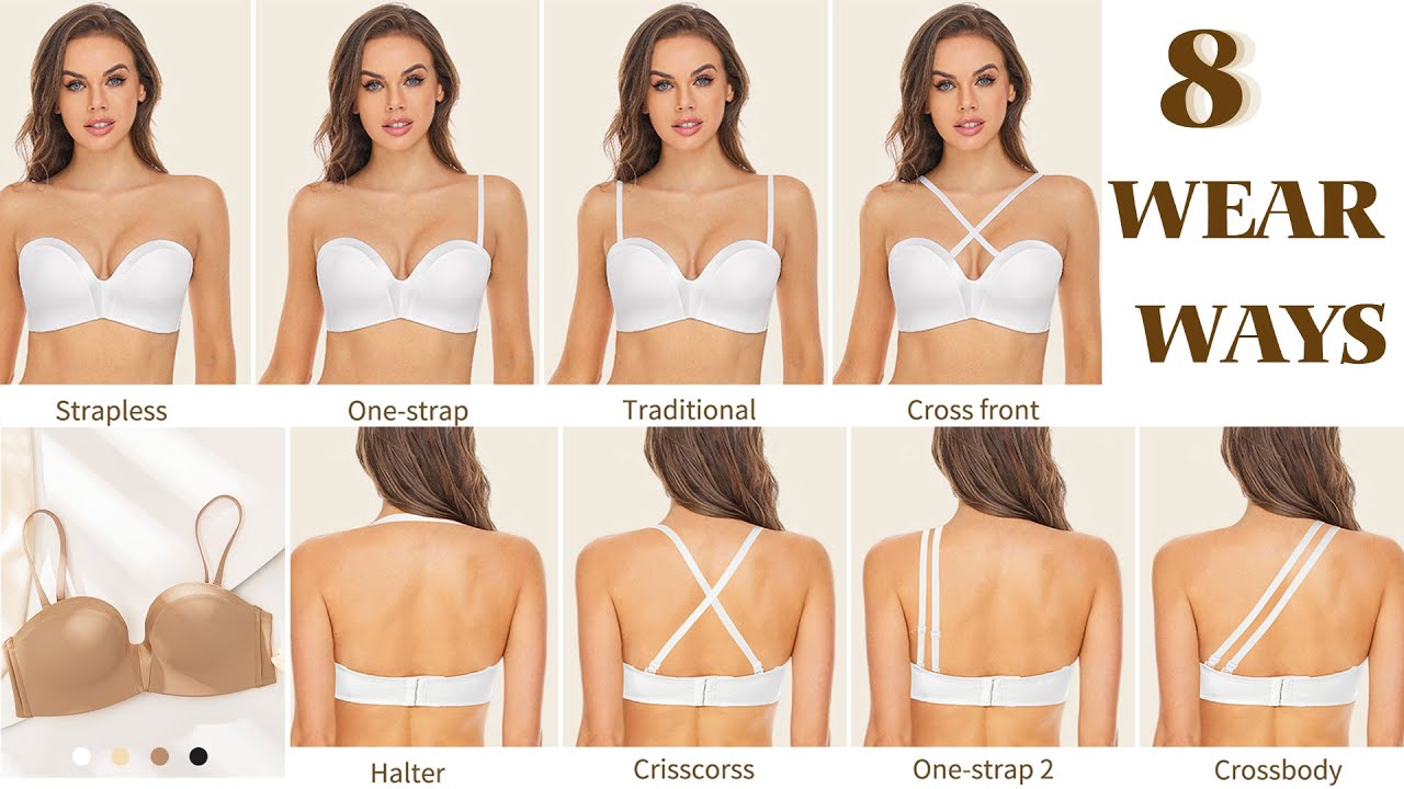 Strapless Wirefree Multiway Push Up Bra 8-Way Convertible Straps