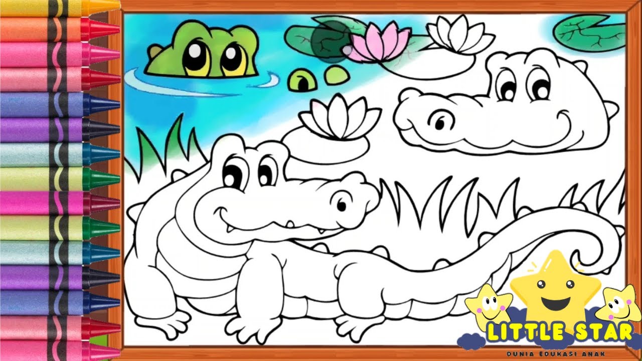 Милая раскраска крокодил с магией | Учись, играя | Волшебная водная раскраска