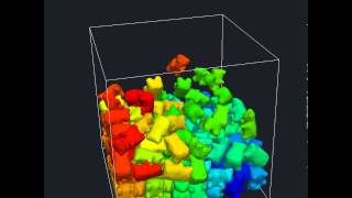 Simulation of meshed gummybears using the Discrete Element Method.