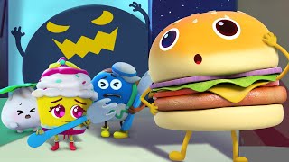 the strange sound in the dark donut burger food cartoon for kids kids cartoon babybus