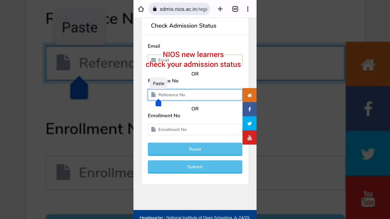 NIOS new learners, How to check your admission status !! April-2024 examination