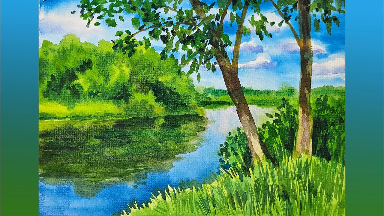 Easy watercolor landscape painting for beginners 簡單的水彩風景畫