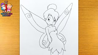 How to Draw Tinkerbell Step by Step Easy | Disney Fairy