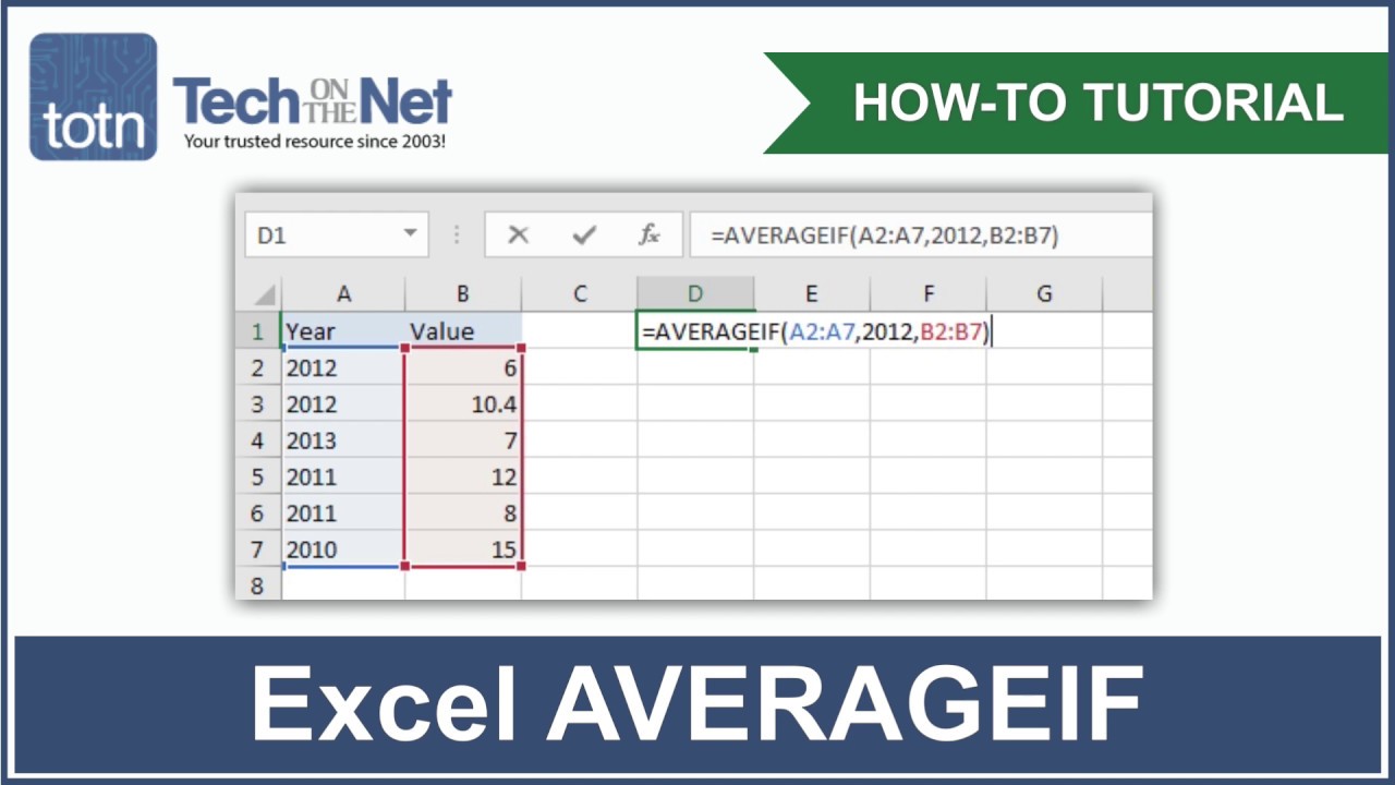 MS Excel: How to use the AVERAGEIF Function (WS)