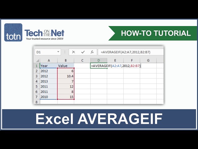 How to use the AVERAGEIF function in Excel class=