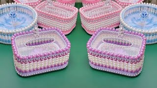 SIMPLE DIY TUTORIAL! PVC Foam Board, Hand-Beaded Pearls Luxury Making Premium Tissue Storage Box 
