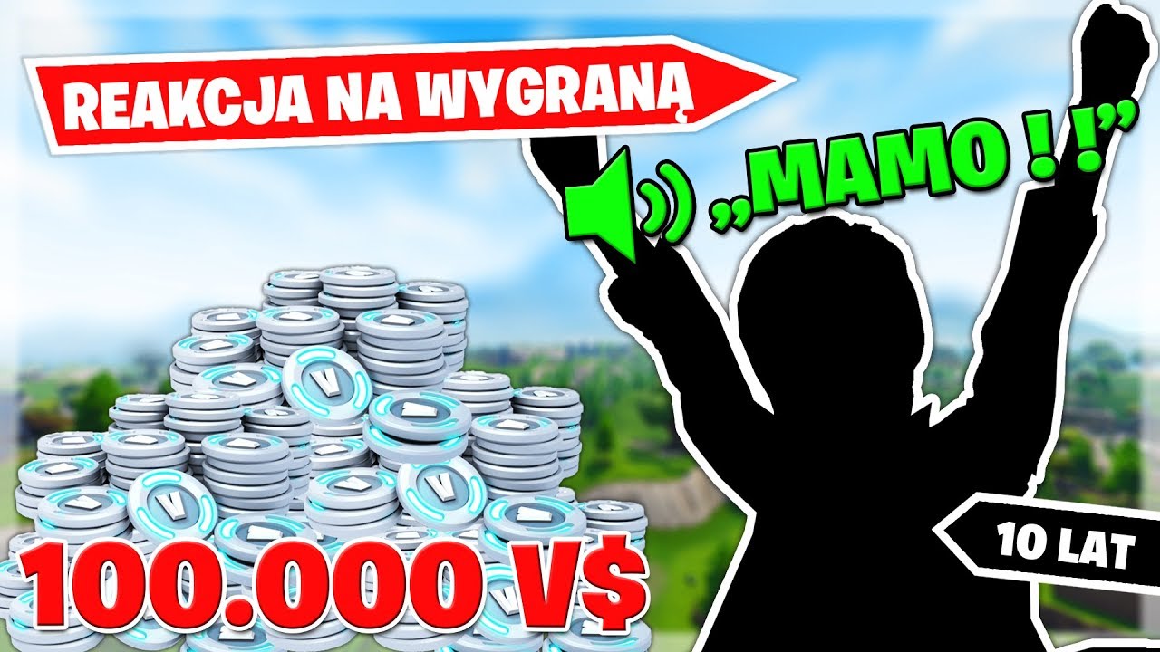 REAKCJA 10 LATKA NA WYGRANĄ 100.000 V-DOLCÓW *jego mama była w szoku* | Fortnite fortnite account