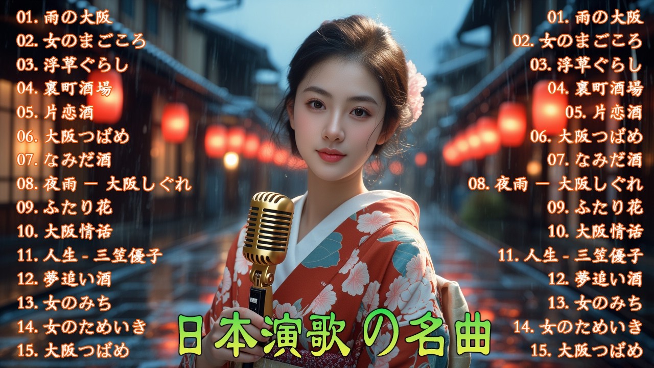 日本演歌 の名曲 メドレー🔊 演歌の調べに包まれて、あの日の涙を思い出す💖雨の大阪/女のまごころ/浮草ぐらし/裏町酒場/片恋酒/大阪つばめ/なみだ酒