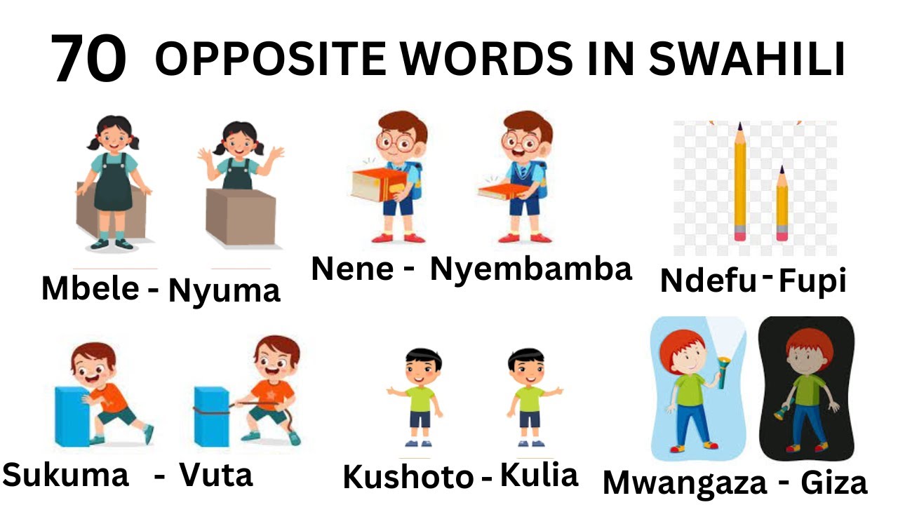 70 Opposite words in Swahili! Opposite words vocabulary in Swahili! Swahili vocabulary