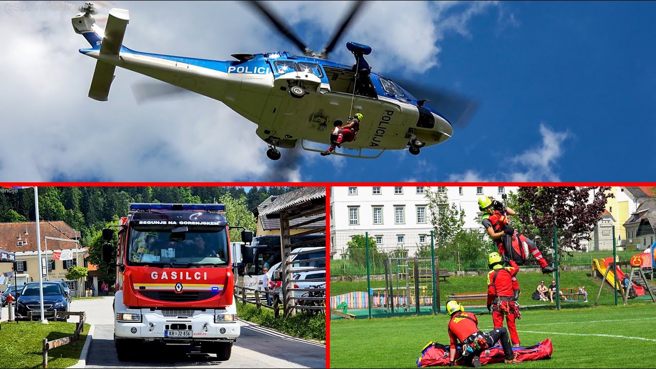 [PRIKAZNA VAJA] PGD Begunje, GRS Radovljica, NMP Bled, Letalska Policijska Enota - reševanje osebe