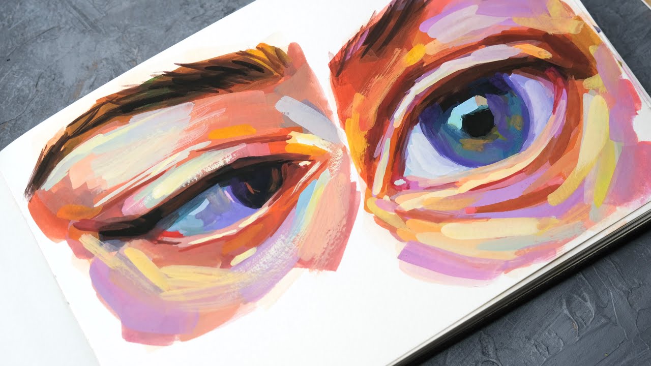 Gouache eye painting | Colourful Study in my sketchbook | Paint with me ~