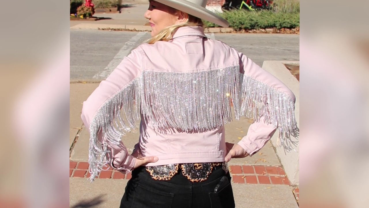 Pink Denim Jacket with Swarovski Crystal Fringe