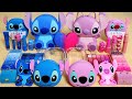 Blue stitch vs pink engel slime mixing random into slime satisfying slimeasmrslimesatisfying