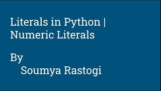Literals in Python | Numeric Literals