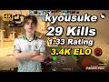 🔥kyousuke (29-20) 1.33 Rating | avg 3.4K ELO | Mirage POV | Jun 5, 2026
