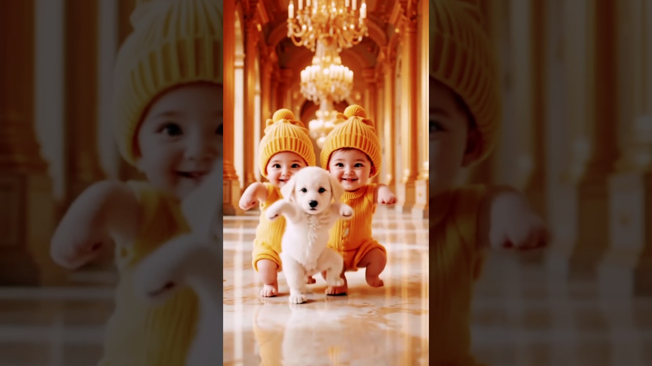 Golden Palace Twins 🍼🐶 | Cutest Baby Boys Playing with Puppy 💛 | Viral Baby Moments