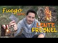 Fuego con Lente Fresnel. Algodón carbonizado y Hongo yesquero