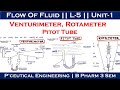 Venturimeter || Pitot tube || Rotameter || L-5, Unit-1 | Flow of fluid || Pharmaceutical engineering