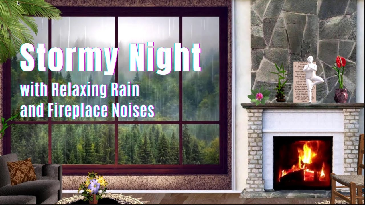 Cozy Cabin Ambience For A Stormy Night Soothing Rain With Fire Place