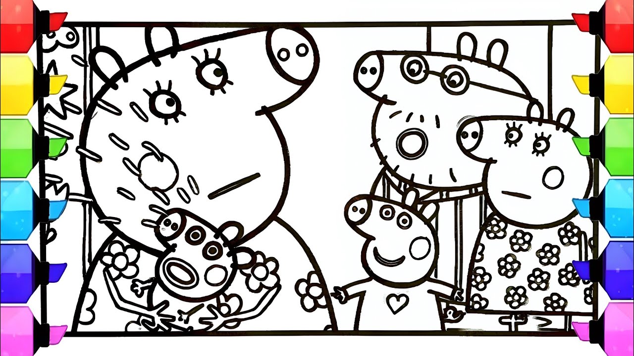 Mummy Pig with Family Drawing Easy, Mummy Pig Drawing, Peppa Pig