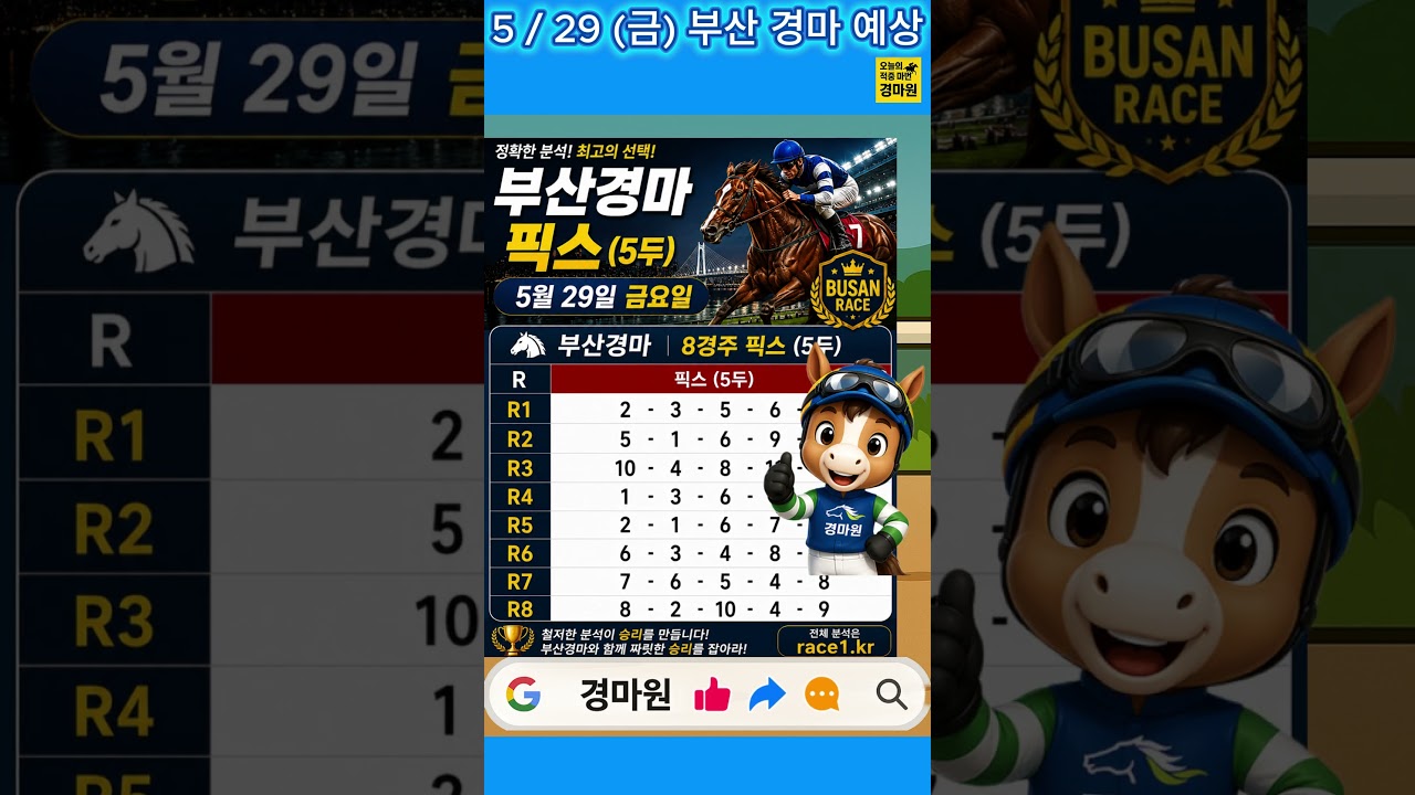 5/29 (금) "AI가 분석한 필승 마번 공개!" #경마예상