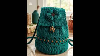 Elegant Teal Crochet BackpackHandcrafted Bag with Floral and Wooden Bead Accents💫⭐