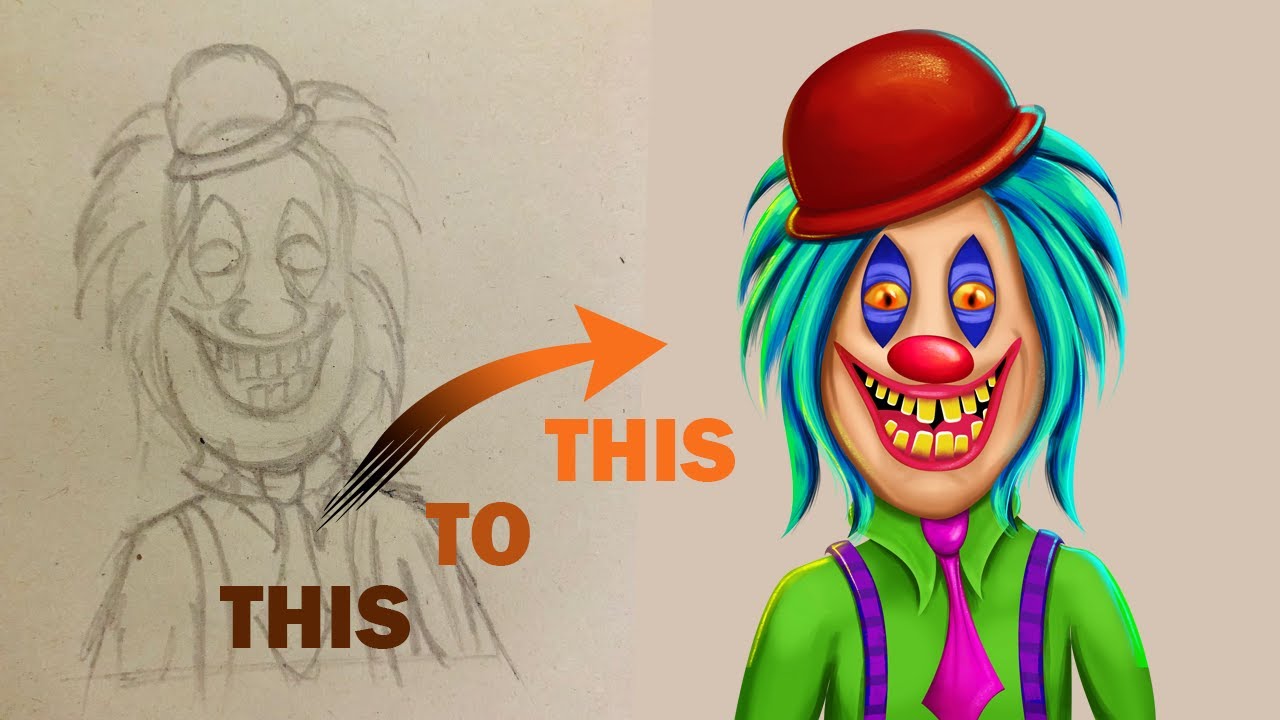 Creepy Clown Digital Painting – Full 2 Hour Timelapse | Digital Art Process in Procreate/Photoshop