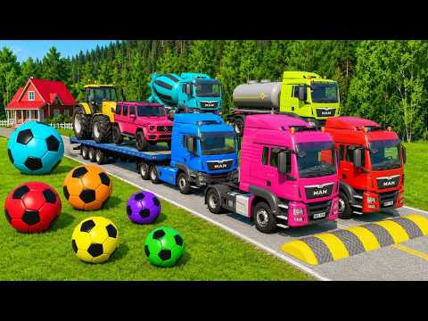 Flatbed Truck Mcqueen - Transportation with Truck - Pothole vs Car #29 - BeamNG.Drive