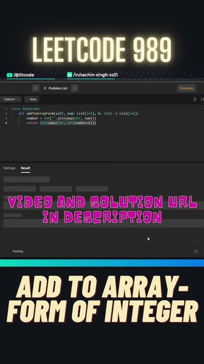 989. Add to Array-Form of Integer #python #leetcode - YouTube