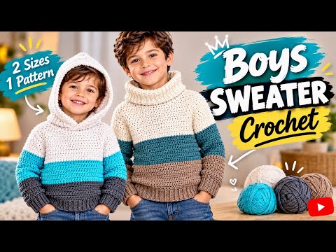 Easy Crochet Hoodie for Boys | Step-by-Step Crochet Hooded Pullover