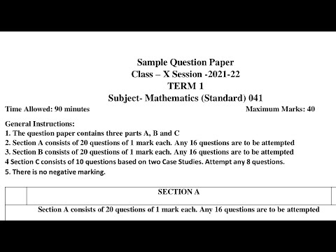 Sample Paper of Class 10 Maths (Term 1) Full Solution